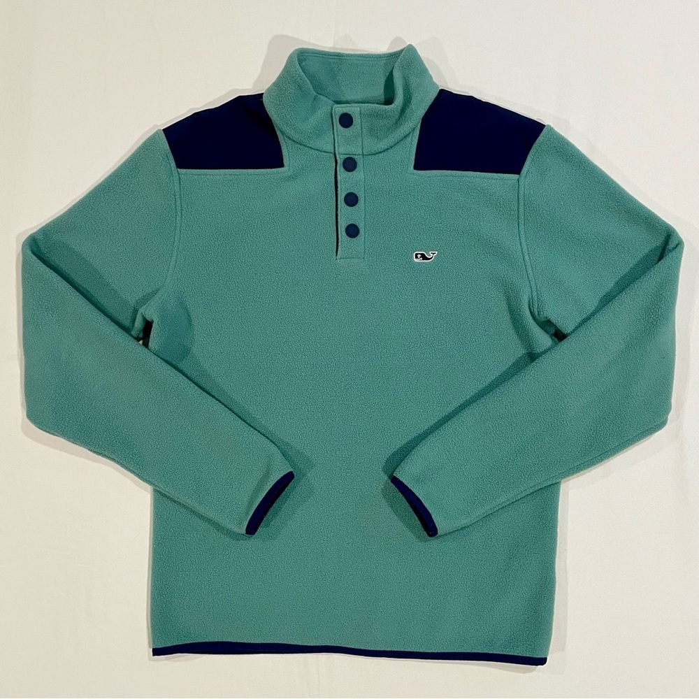 Vineyard Vines Fleece Shep Shirt Mens XS Pullover 1/4 Zip Bottle Green Navy Blue